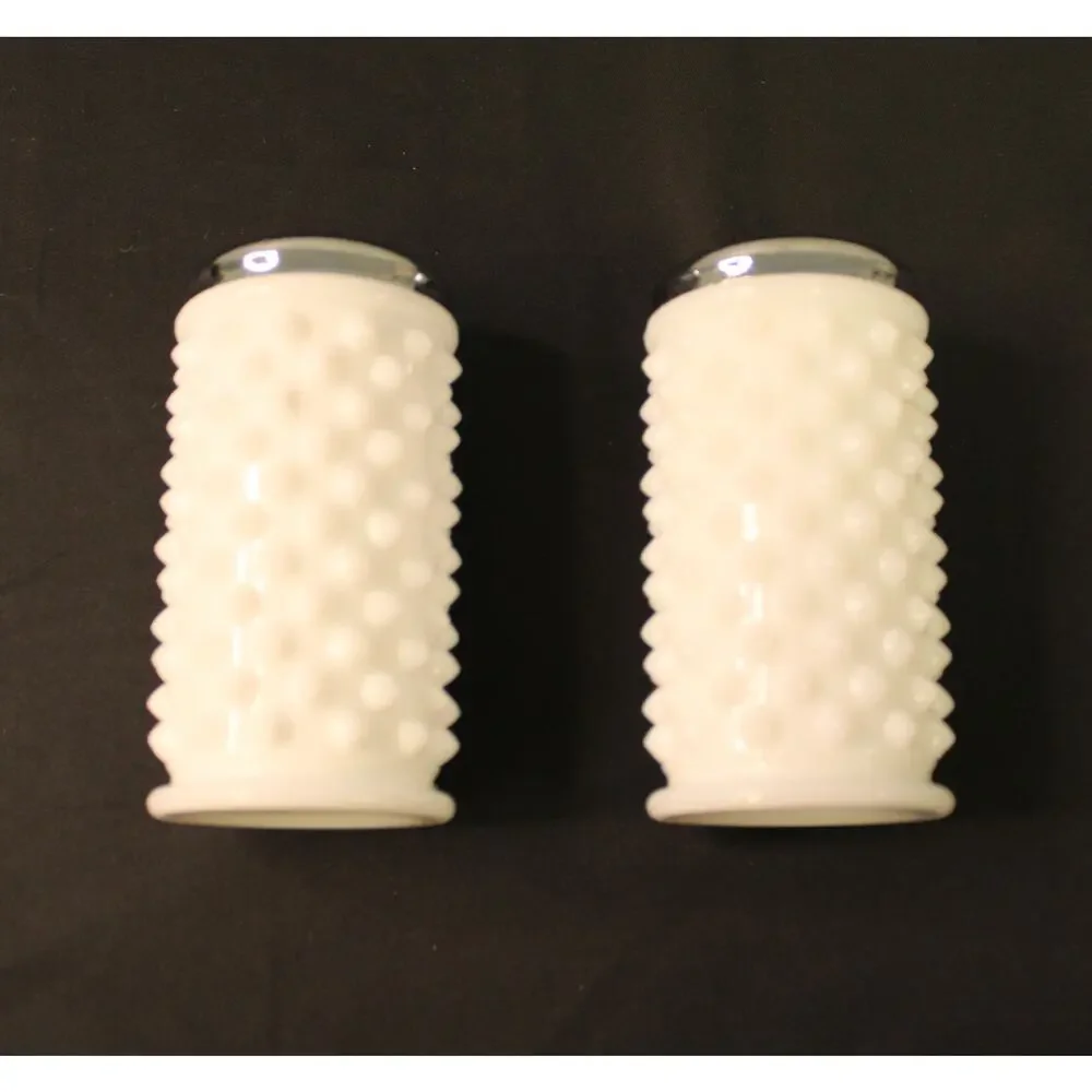 Milk Glass Hobnail Vintage Glass Butter Dish and Salt and Pepper Shakers
